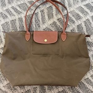Le Pliage Large Nylon Shoulder Tote, Olive